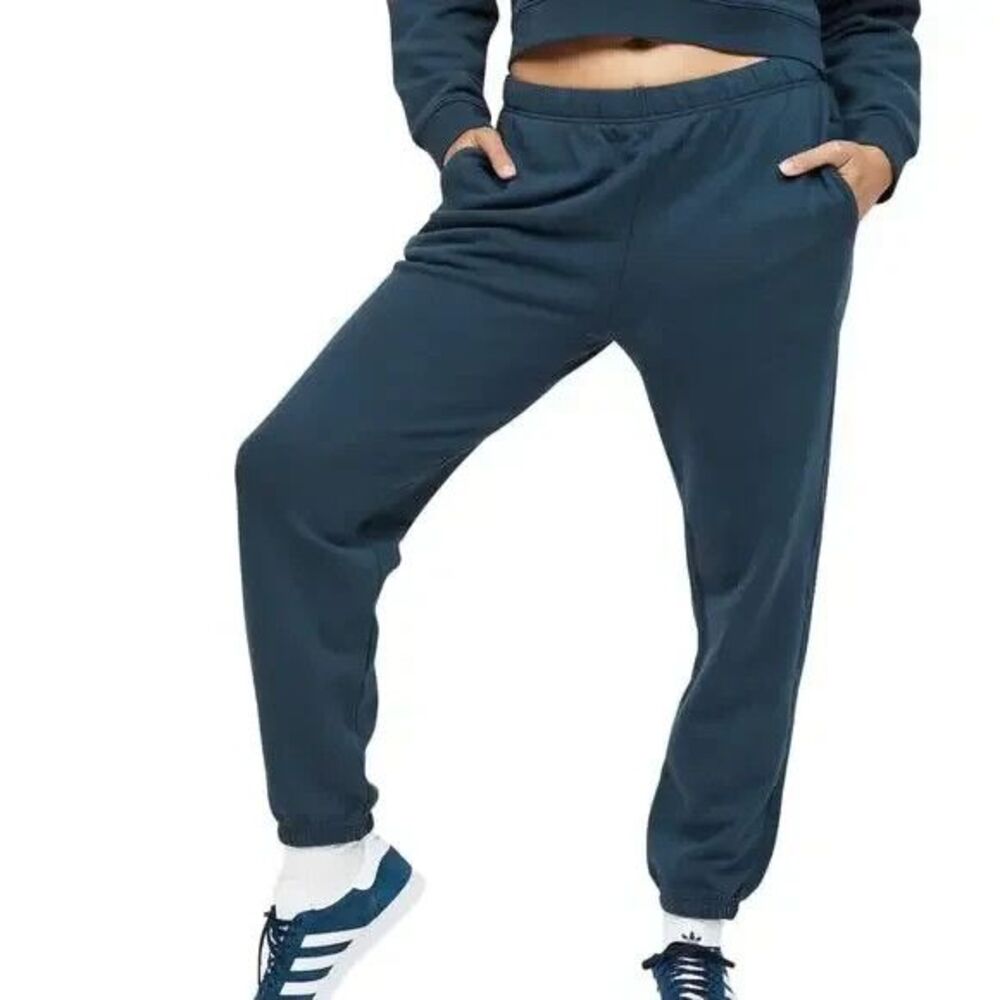Mate The Label Organic Fleece Relaxed Pocket Sweatpants Mid Blue Joggers $128